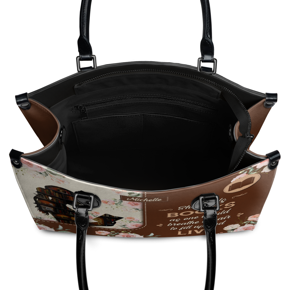 Black Interior -  She Reads Books As One Would Breathe The Air To Fill Up And Live HHRZ03083765SS Leather Bag