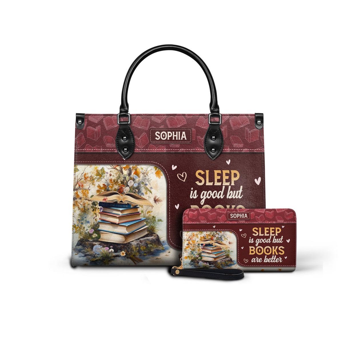 Black Interior -  Sleep Is Good But Books Are Better HTRZ20111807BK Leather Bag