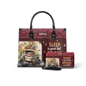 Black Interior -  Sleep Is Good But Books Are Better HTRZ20111807BK Leather Bag