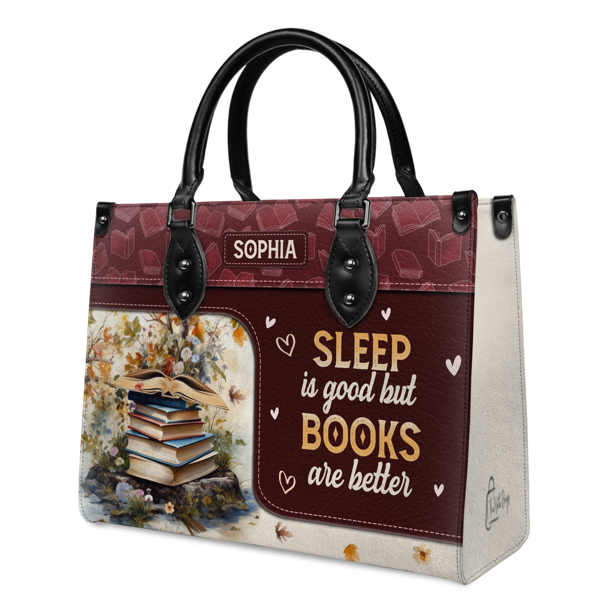 Black Interior -  Sleep Is Good But Books Are Better HTRZ20111807BK Leather Bag
