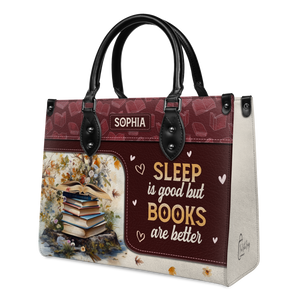Black Interior -  Sleep Is Good But Books Are Better HTRZ20111807BK Leather Bag