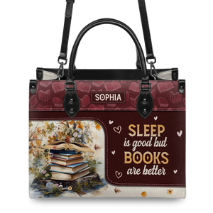 Black Interior -  Sleep Is Good But Books Are Better HTRZ20111807BK Leather Bag