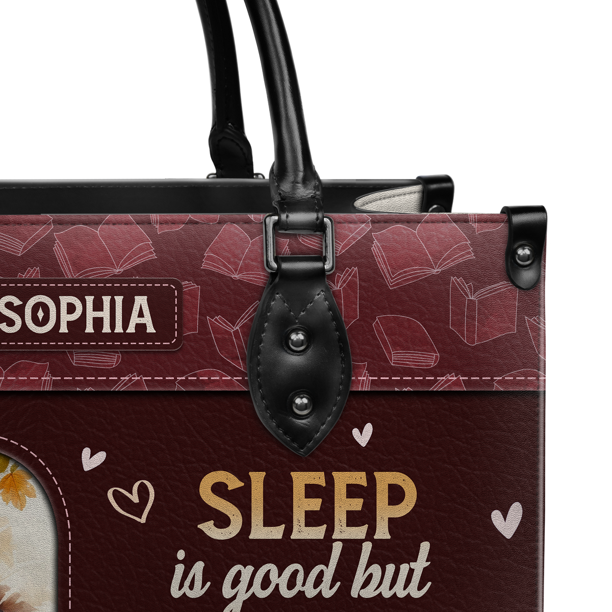 Black Interior -  Sleep Is Good But Books Are Better HTRZ20111807BK Leather Bag