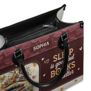 Black Interior -  Sleep Is Good But Books Are Better HTRZ20111807BK Leather Bag