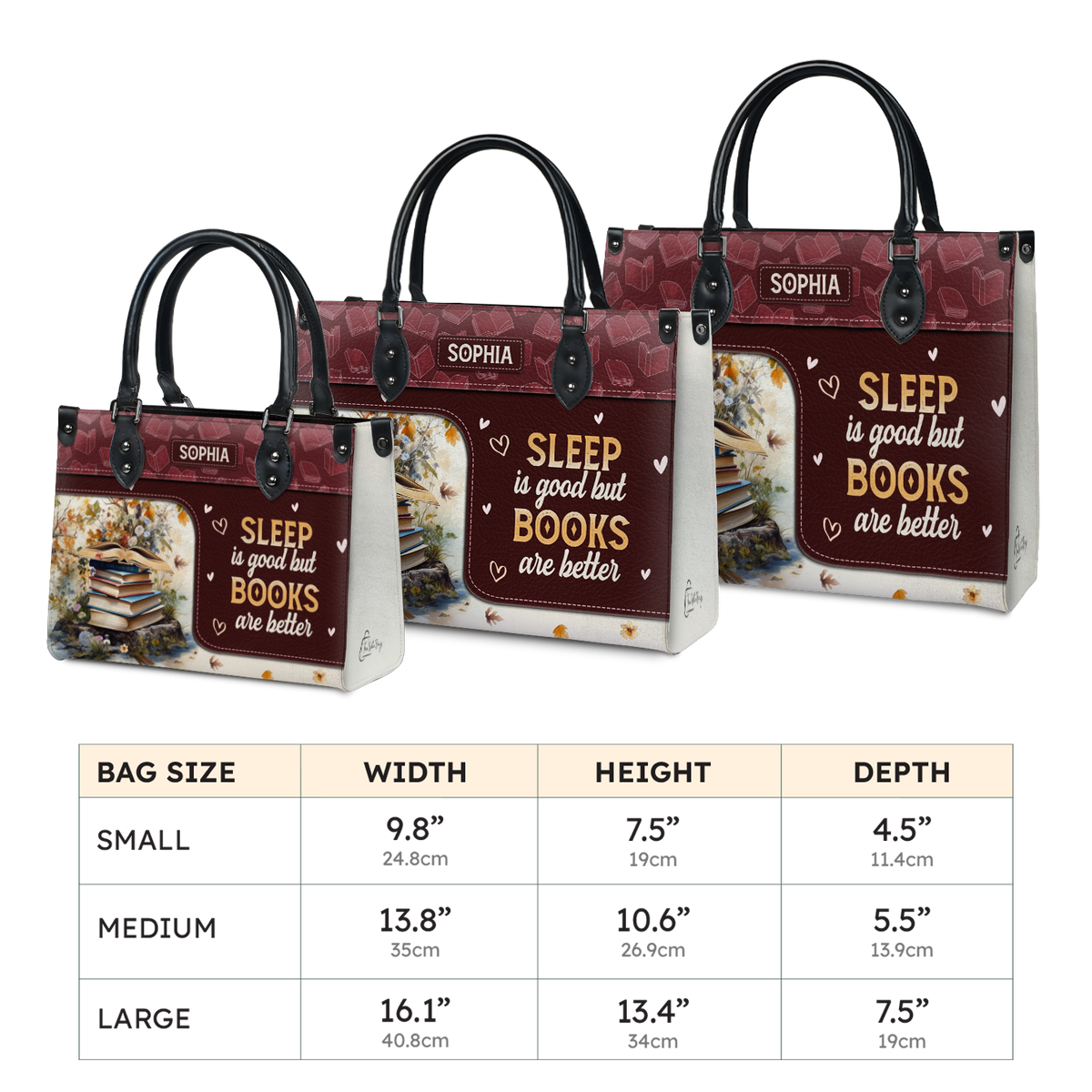 Black Interior -  Sleep Is Good But Books Are Better HTRZ20111807BK Leather Bag