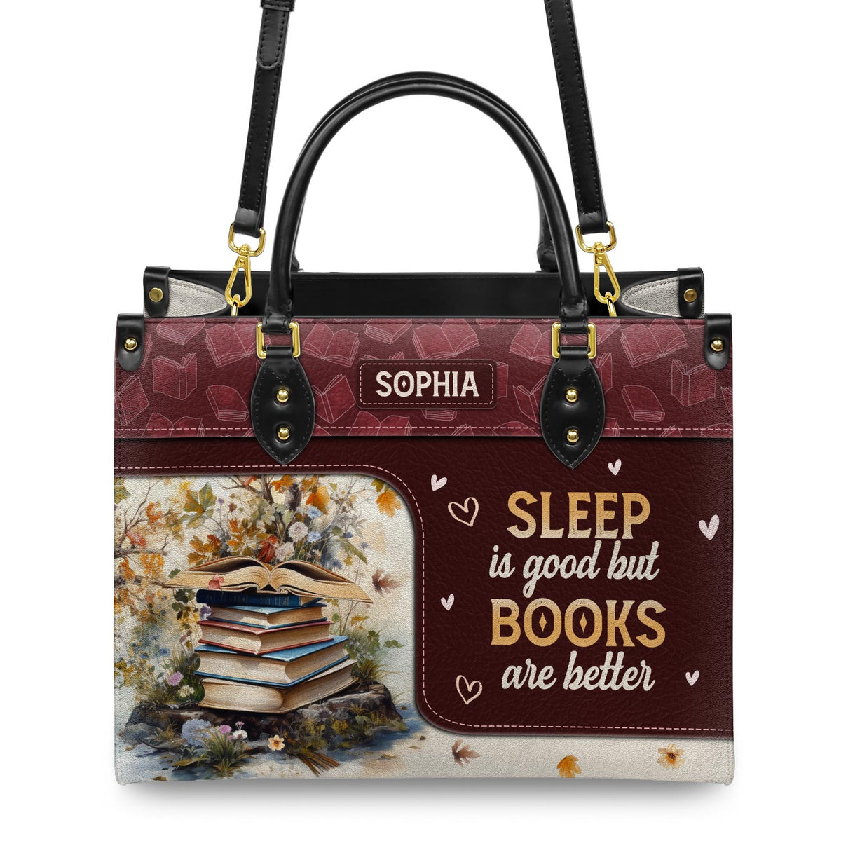 Sleep Is Good But Books Are Better HTRZ20111807BK Leather Bag