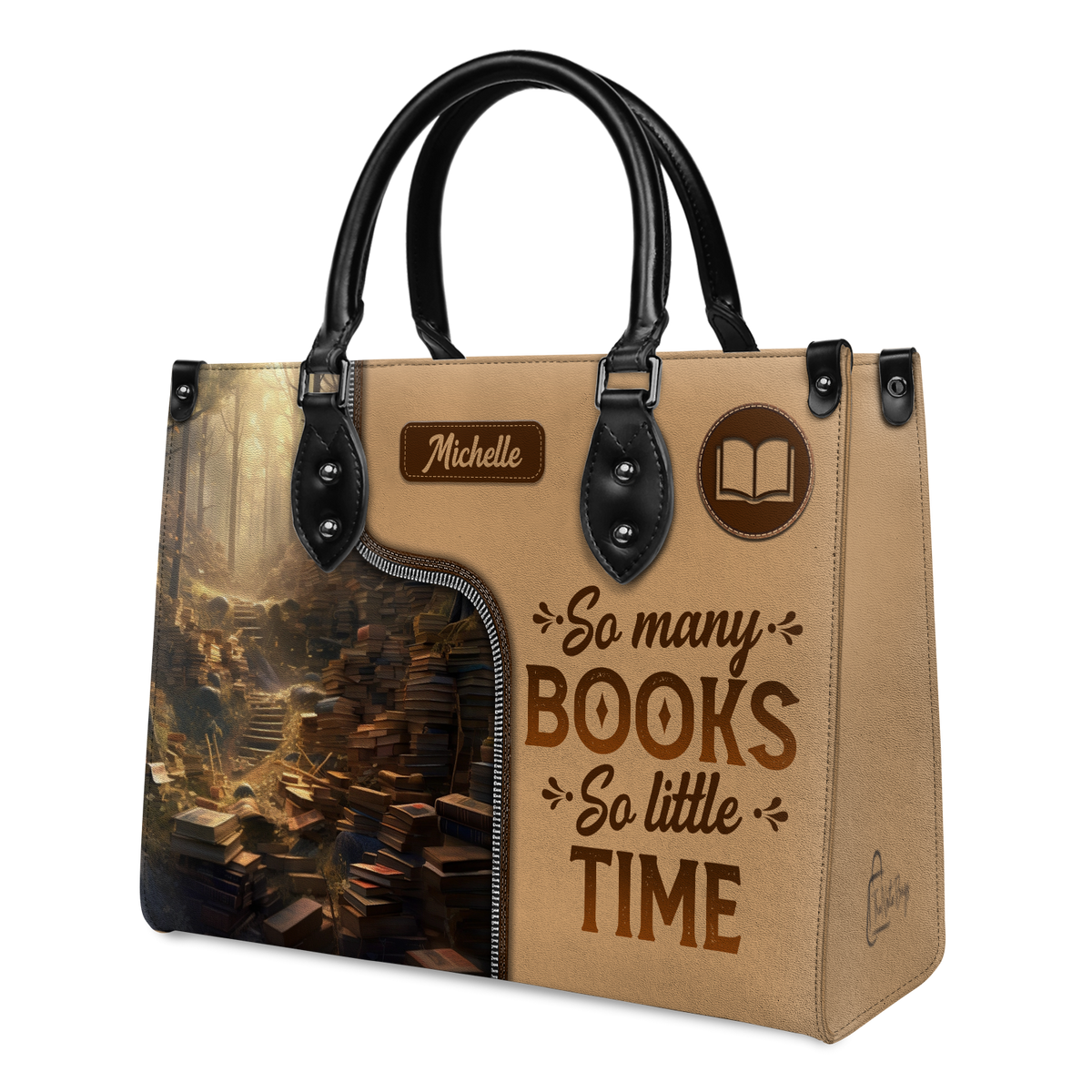Black Interior -  So Many Books So Little Time HTRZ20119028QF Leather Bag