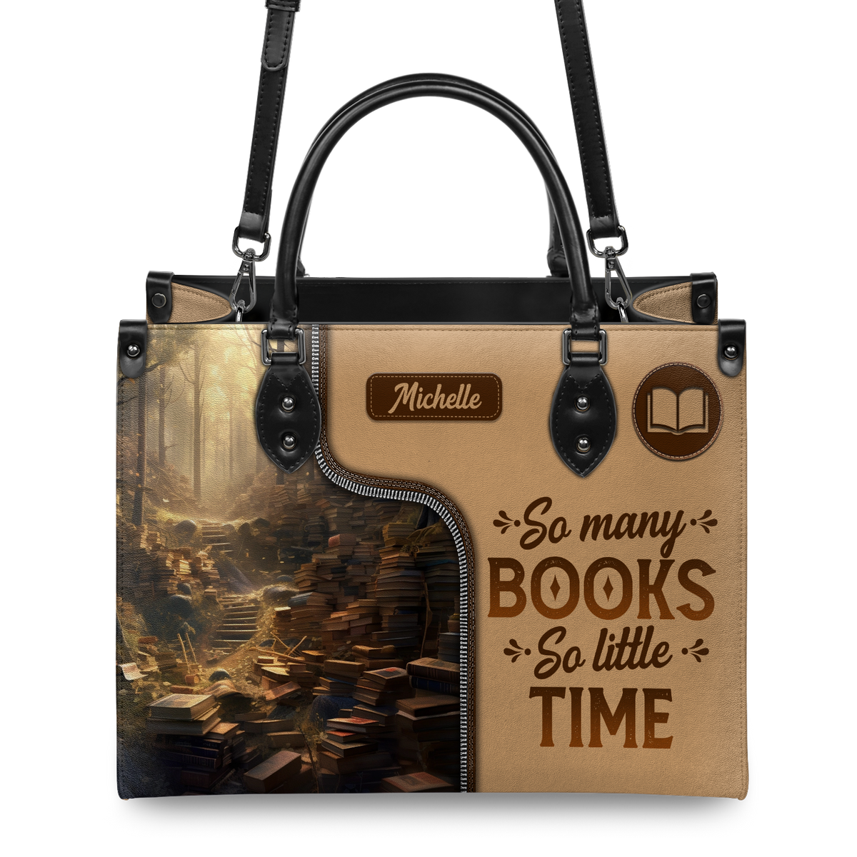 Black Interior -  So Many Books So Little Time HTRZ20119028QF Leather Bag