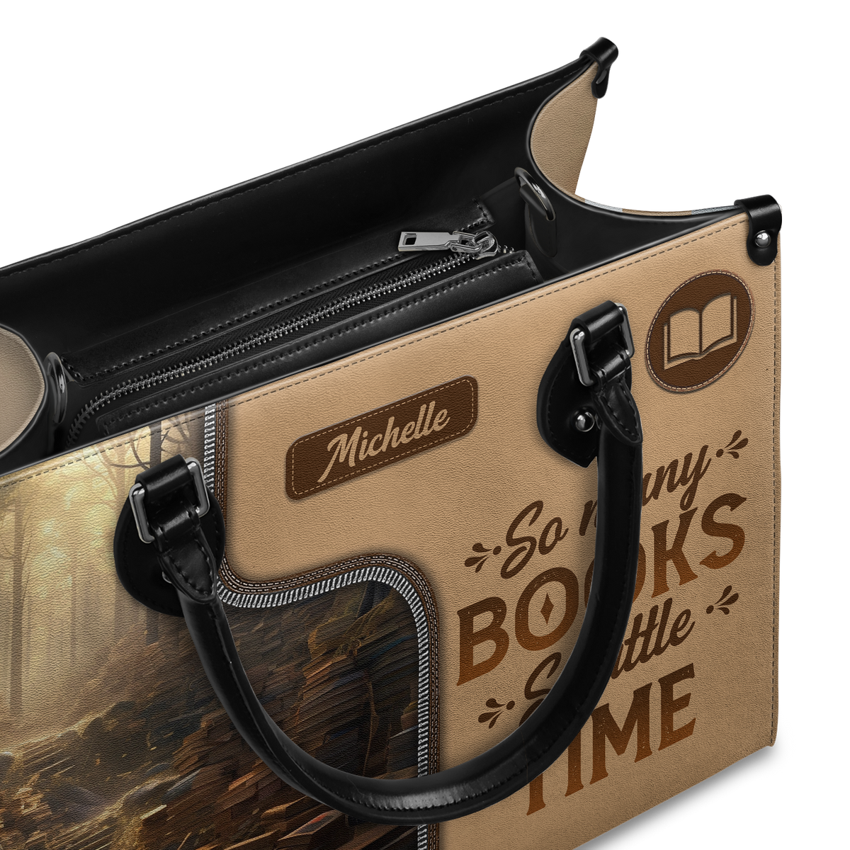 Black Interior -  So Many Books So Little Time HTRZ20119028QF Leather Bag