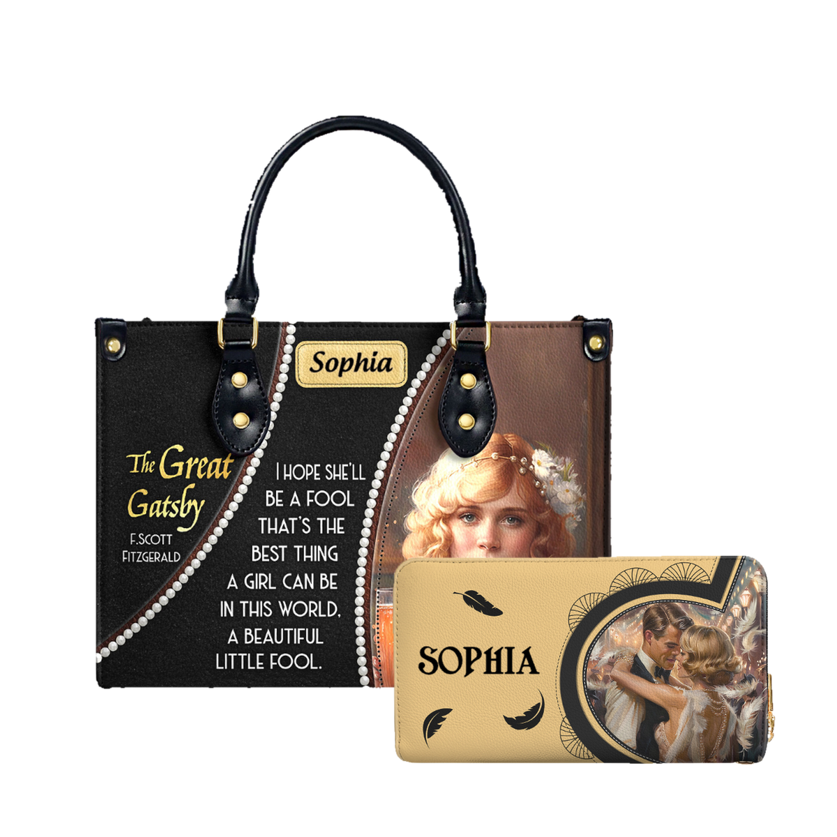 The Great Gatsby F Scott Fitzgerald Daisy A Beautiful Little Fool leather bag and matching zip around wallet