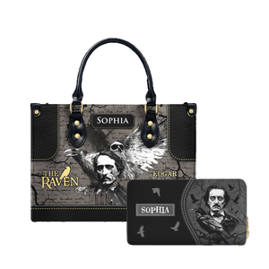 The Raven Edgar Allan Poe Skull Gothic leather bag and matching zip around wallet
