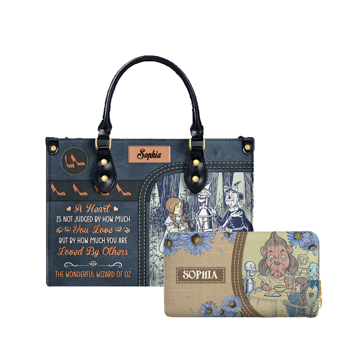 The Wonderful Wizard Of Oz A Heart Is Not Judged By How Much You Love leather bag and matching zip around wallet