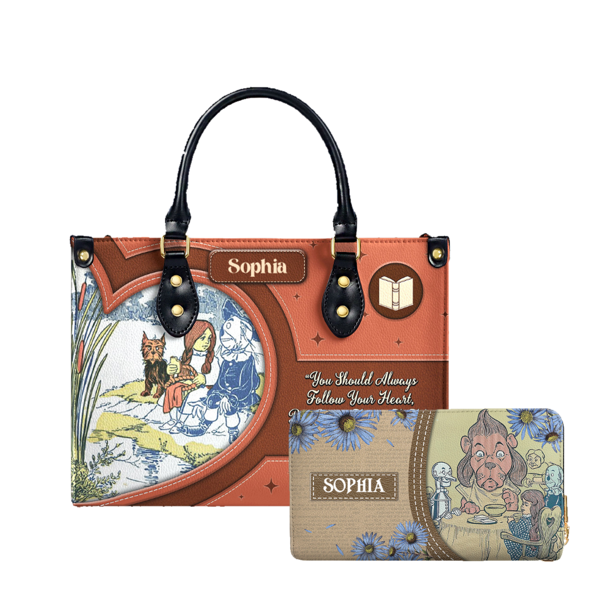 The Wonderful Wizard Of Oz You Should Always Follow Your Heart leather bag and matching zip around wallet