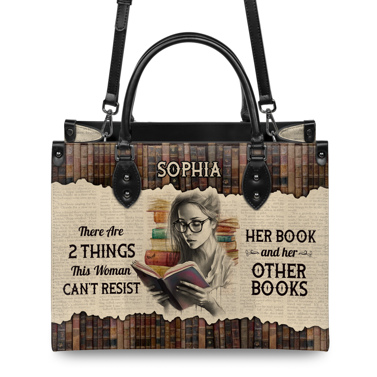 Black Interior -  There Are 2 Things This Woman Cant Resist Her Book And Her Other Books NQRZ1802004A Leather Bag