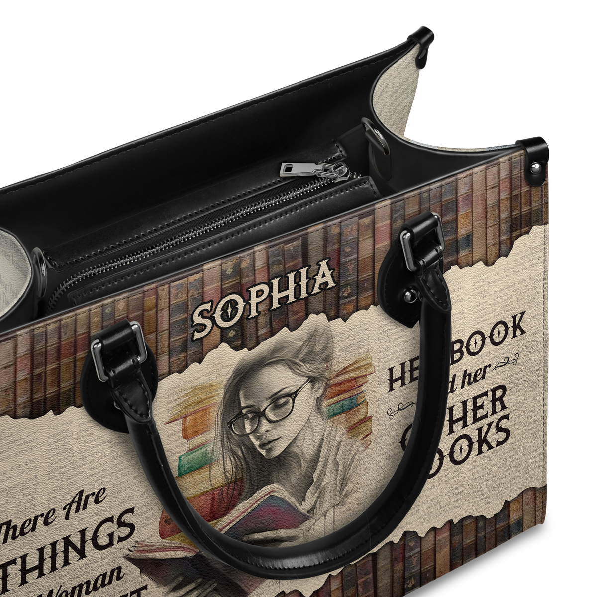 Black Interior -  There Are 2 Things This Woman Cant Resist Her Book And Her Other Books NQRZ1802004A Leather Bag