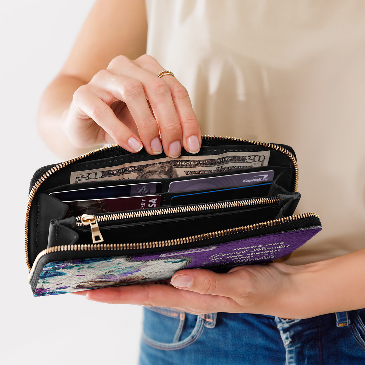 There Are Great Books In The World And Great Worlds In Books NNRZ05084781RD Zip Around Leather Wallet