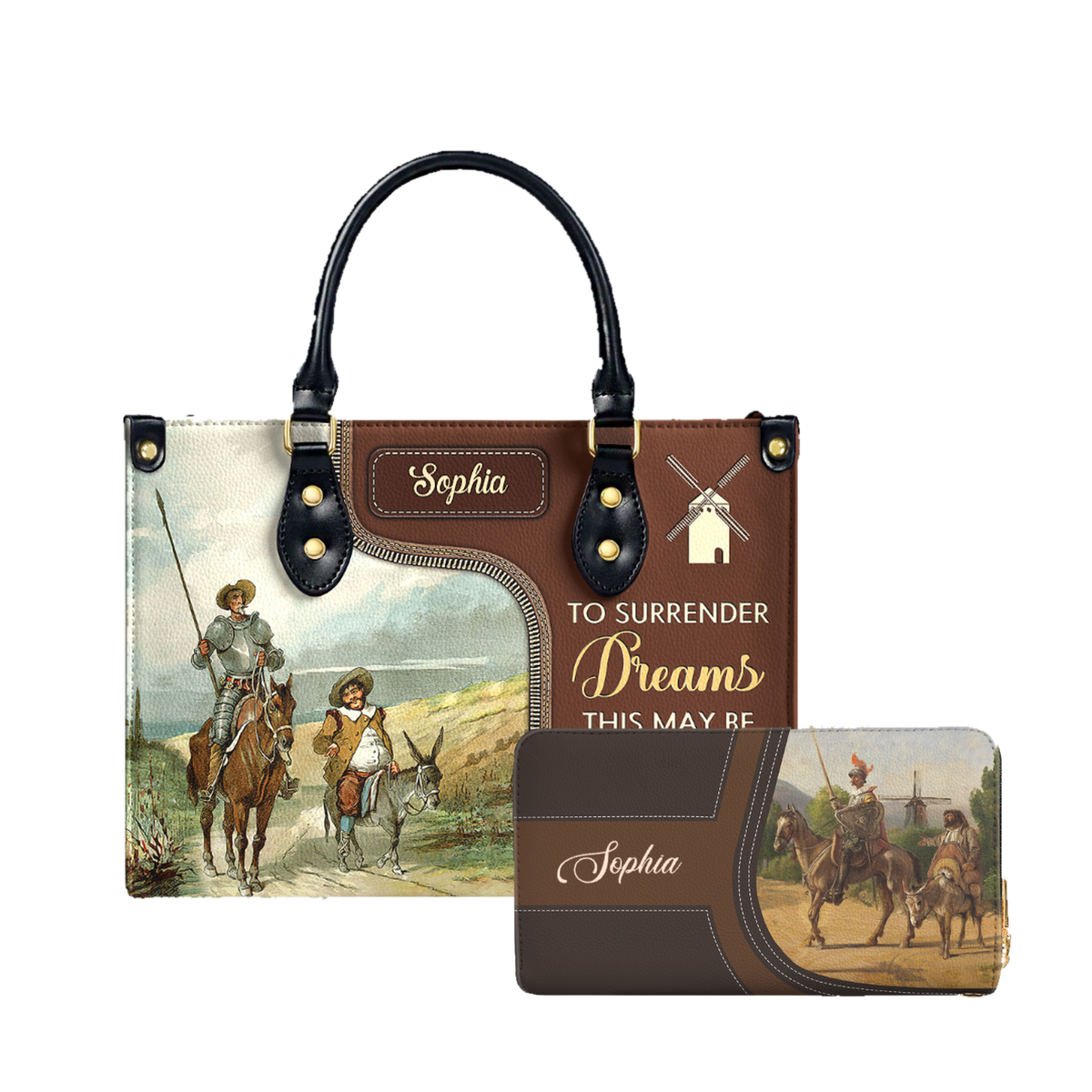To Surrender Dreams This May Be Madness leather bag and matching zip around wallet