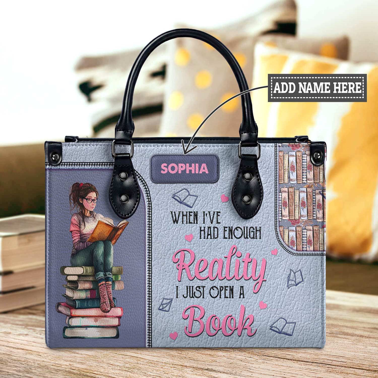 Black Interior -  When I Have Had Enough Reality I Just Open A Book NQAY1702004A Leather Bag