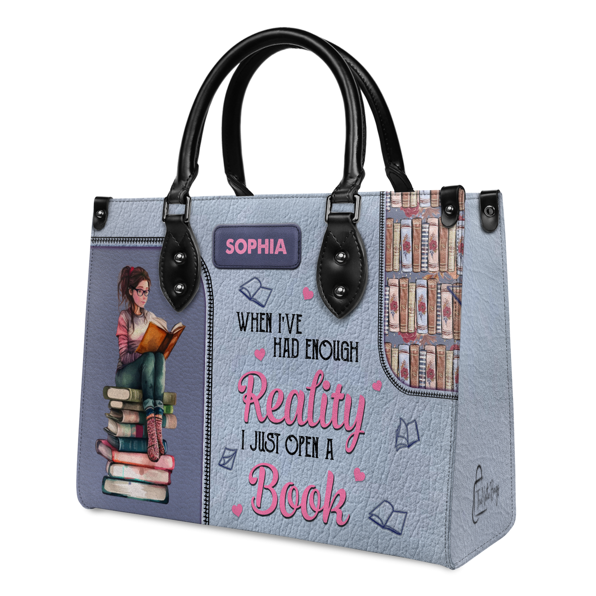 Black Interior -  When I Have Had Enough Reality I Just Open A Book NQAY1702004A Leather Bag