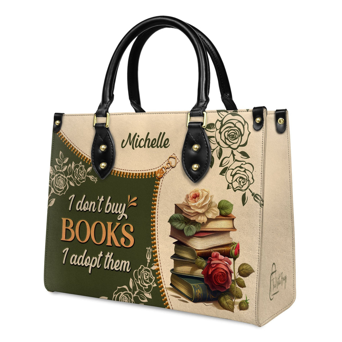 I Dont Buy Books I Adopt Them DNRZ1602004A Leather Bag