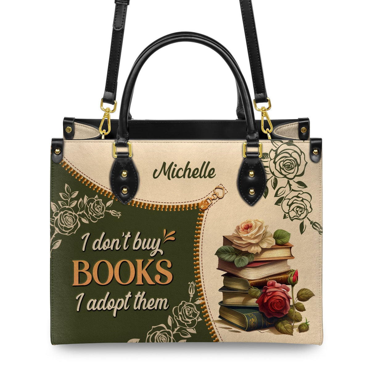 I Dont Buy Books I Adopt Them DNRZ1602004A Leather Bag