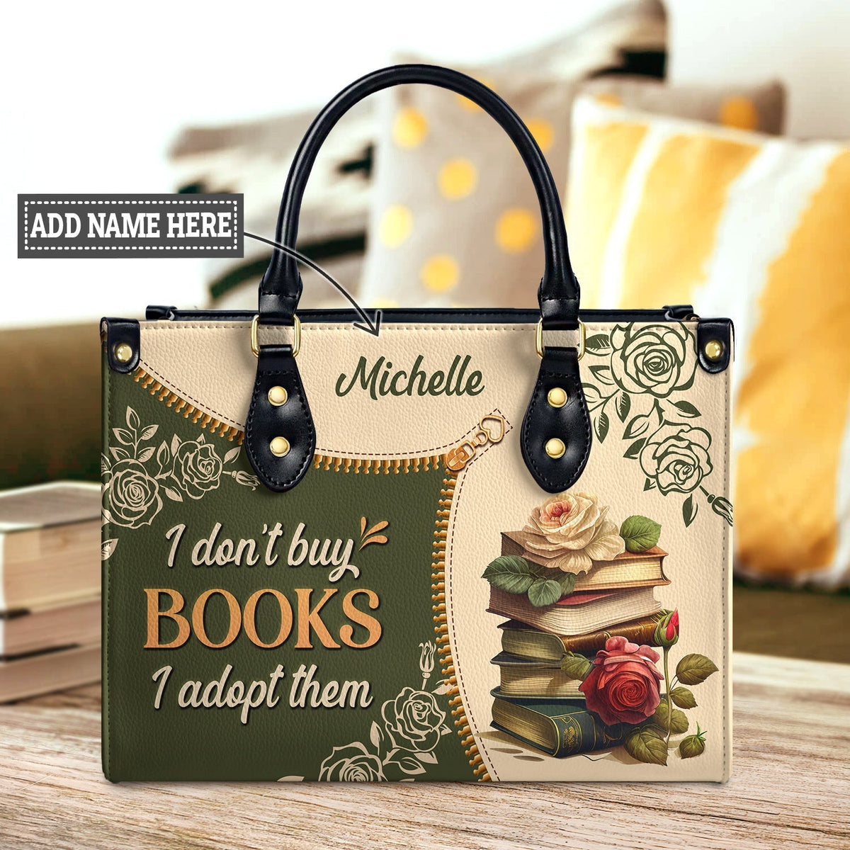 I Dont Buy Books I Adopt Them DNRZ1602004A Leather Bag