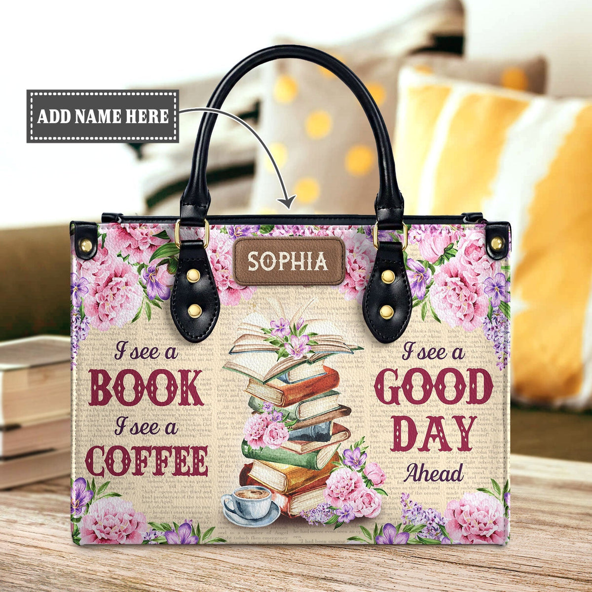 I See A Book I See A Coffee I See A Good Day Ahead NQRZ1802005A Leather Bag