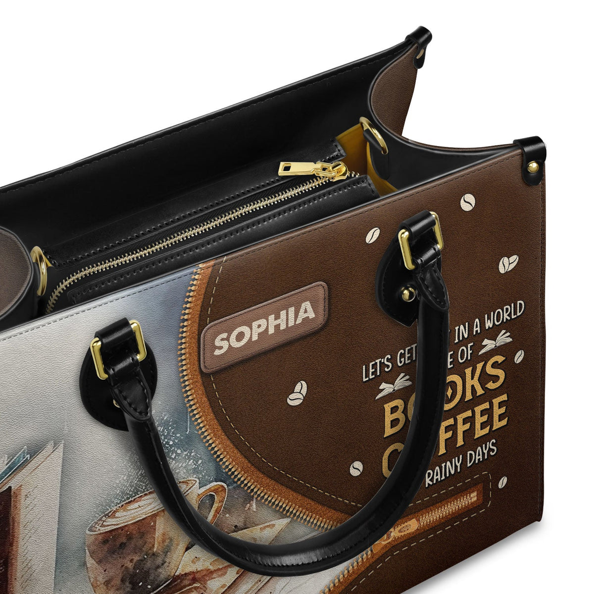 Lets Get Lost In A World Made Of Books Coffee And Rainy Days NQAY1702005A Leather Bag
