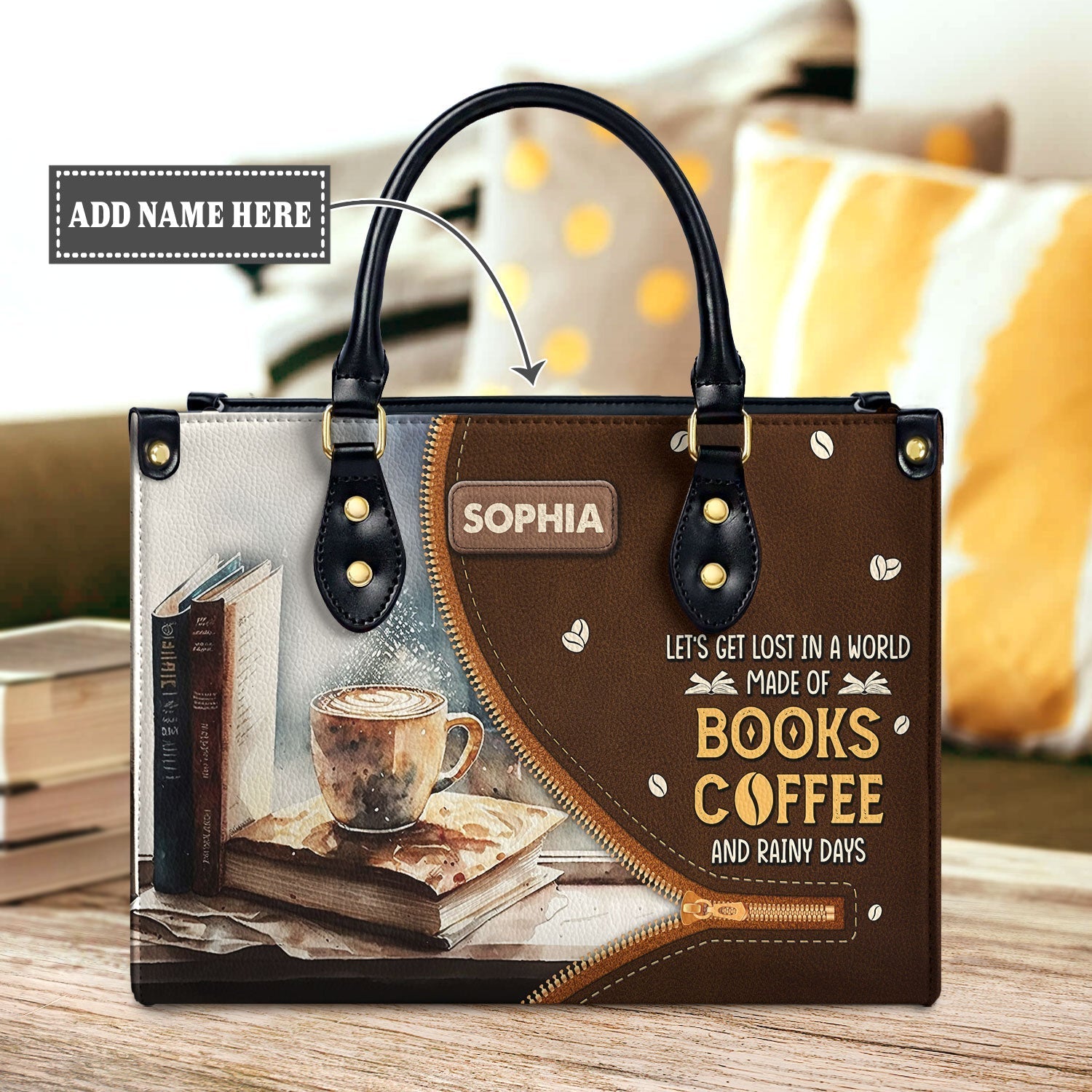 Lets Get Lost In A World Made Of Books Coffee And Rainy Days NQAY1702005A Leather Bag