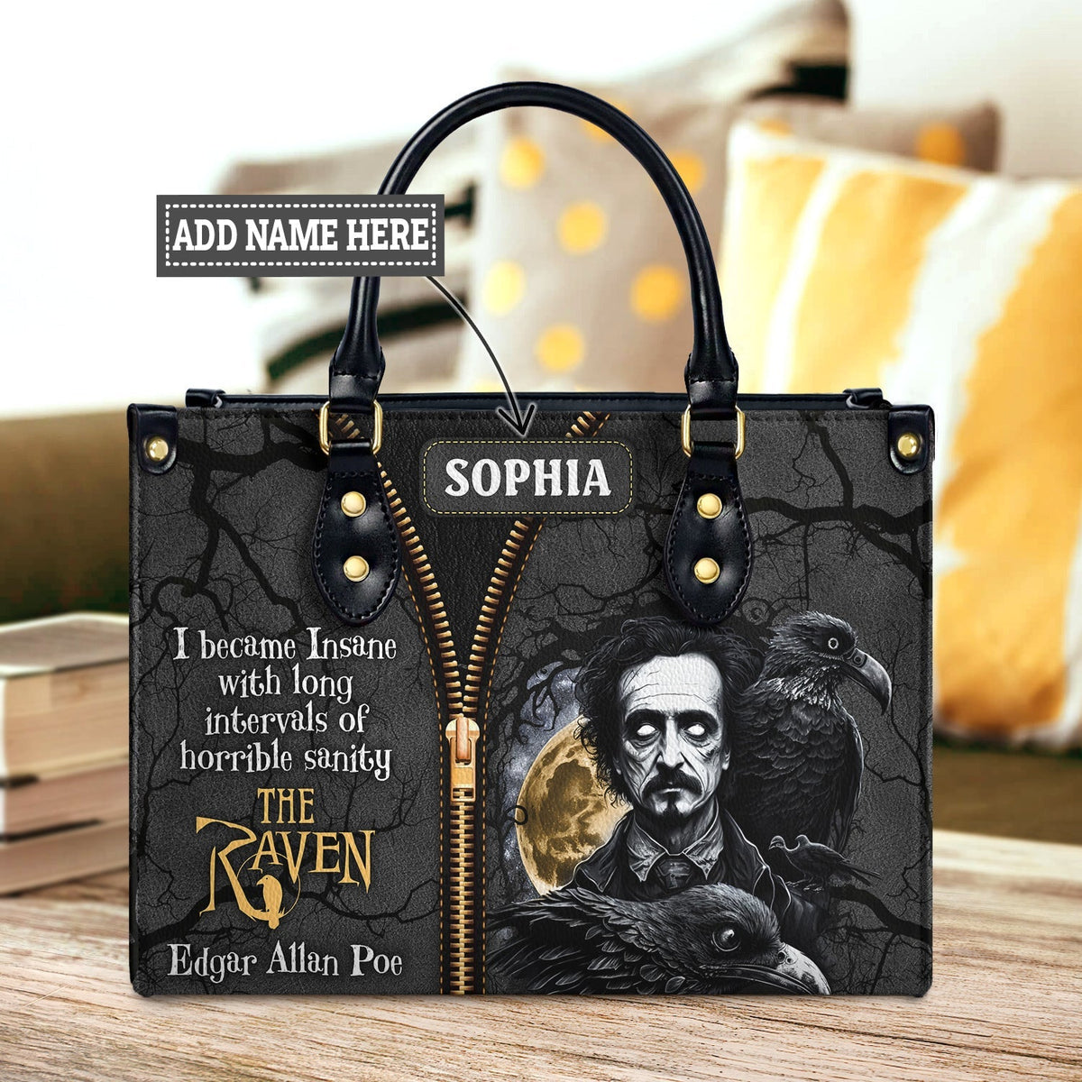The Raven Edgar Allan Poe I Become Insane With Long Intervals Of Horrible Sanity TTLZ2102001A Leather Bag