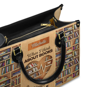 When I Think About Books I Touch My Shelf DNRZ1802001A Leather Bag