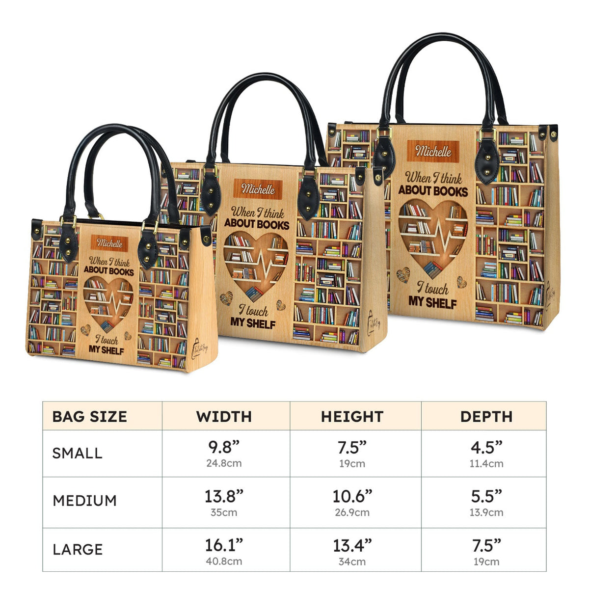 When I Think About Books I Touch My Shelf DNRZ1802001A Leather Bag