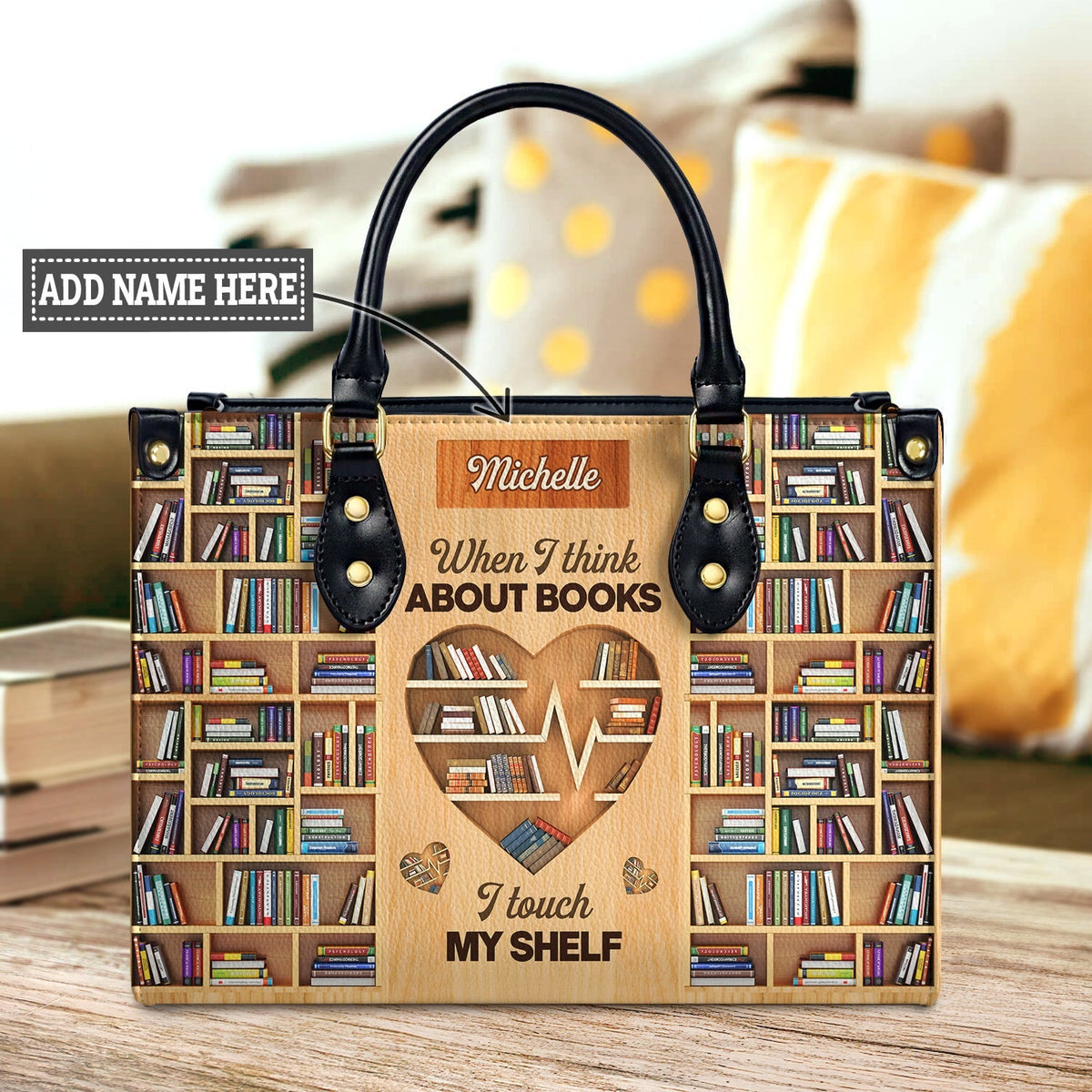When I Think About Books I Touch My Shelf DNRZ1802001A Leather Bag