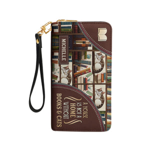 A House Is Not A Home Without Books And Cats DNRZ100723900 Zip Around Leather Wallet