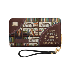 A House Is Not A Home Without Books And Cats DNRZ100723900 Zip Around Leather Wallet
