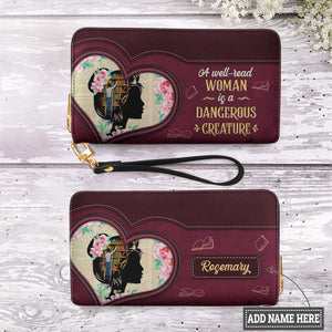 A Well Read Woman Is A Dangerous Creature HHRZ15090618LO Zip Around Leather Wallet