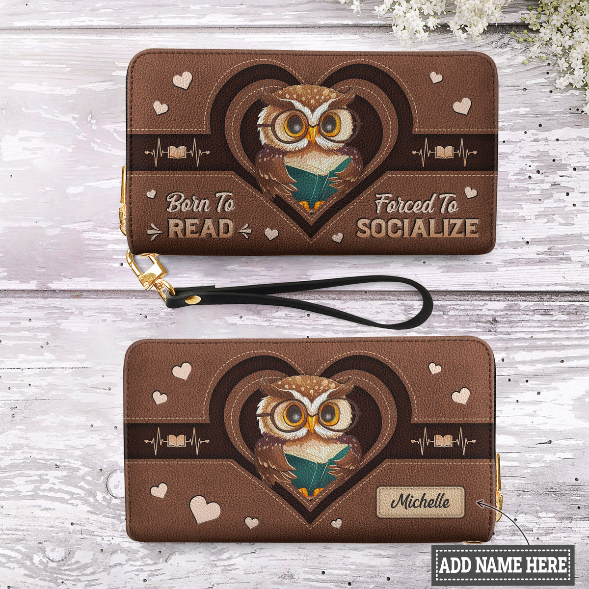 Born To Read Forced To Socialize HHRZ15090827TL Zip Around Leather Wallet