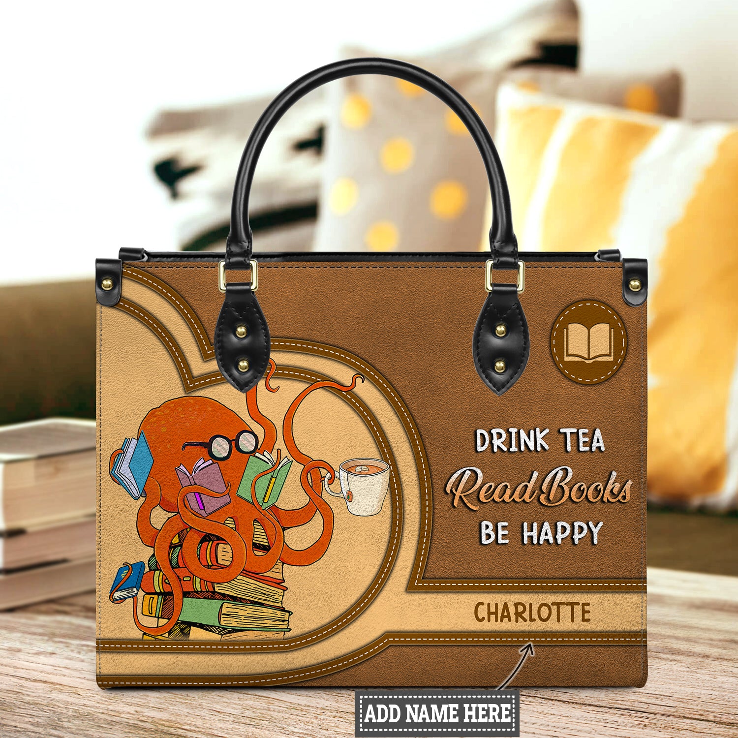 Drink Tea Read Books Be Happy HHRZ03084199CK Leather Bag