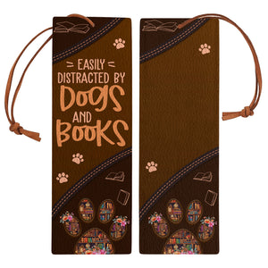 Easily Distracted By Dogs And Books HHRZ28115960FP Leather Bookmark