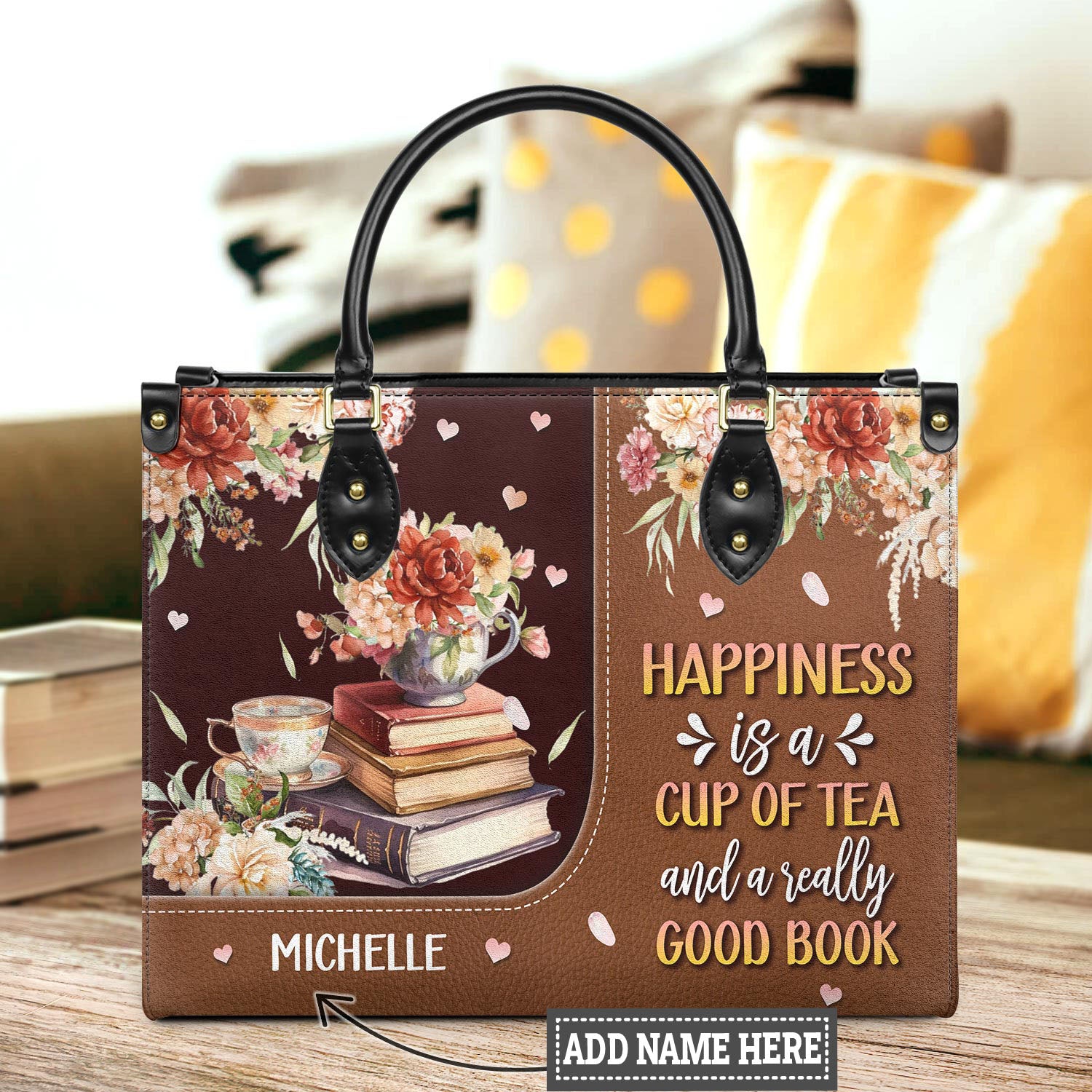 Happiness Is A Cup Of Tea And A Really Good Book HTRZ20119150MI Leather Bag