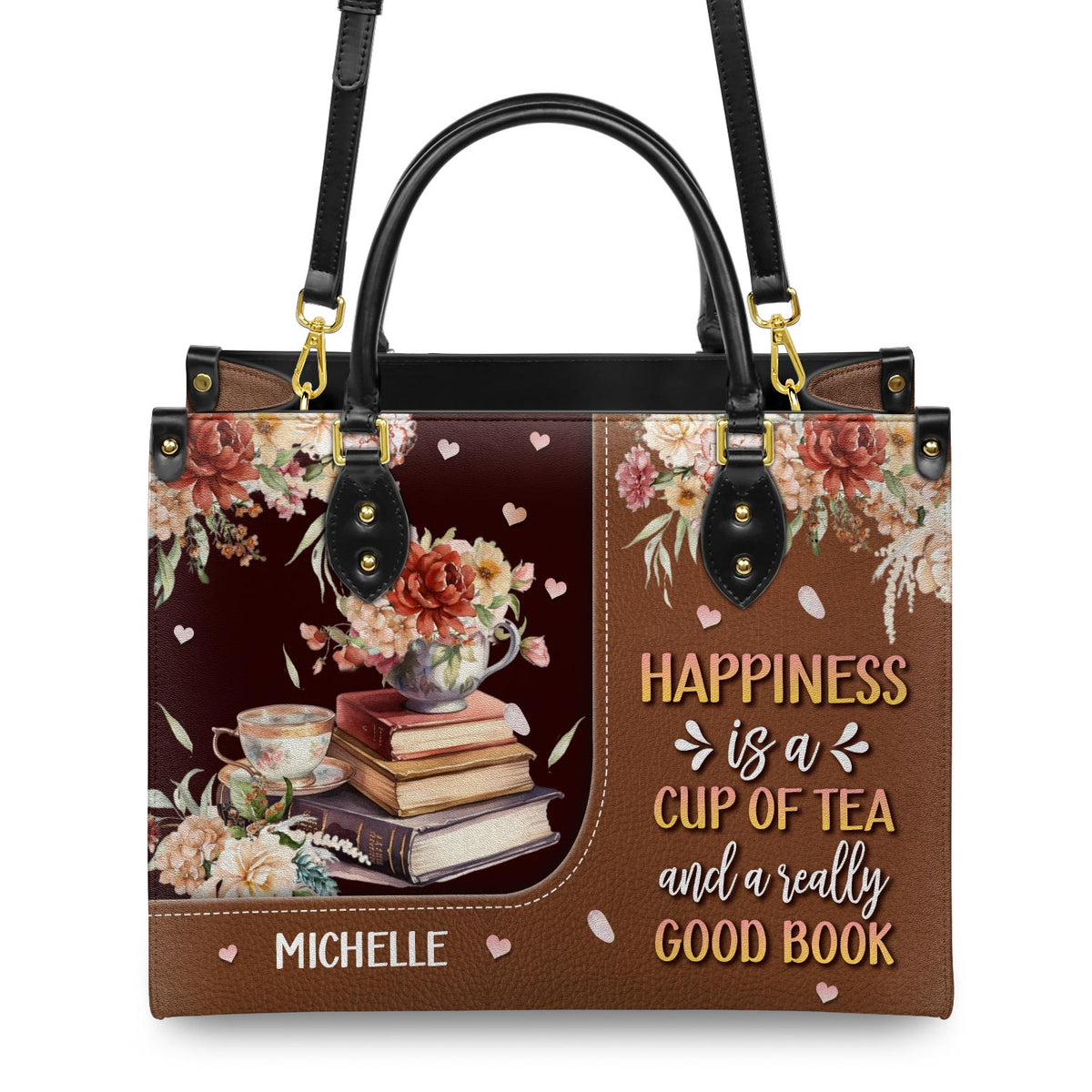Happiness Is A Cup Of Tea And A Really Good Book HTRZ20119150MI Leather Bag