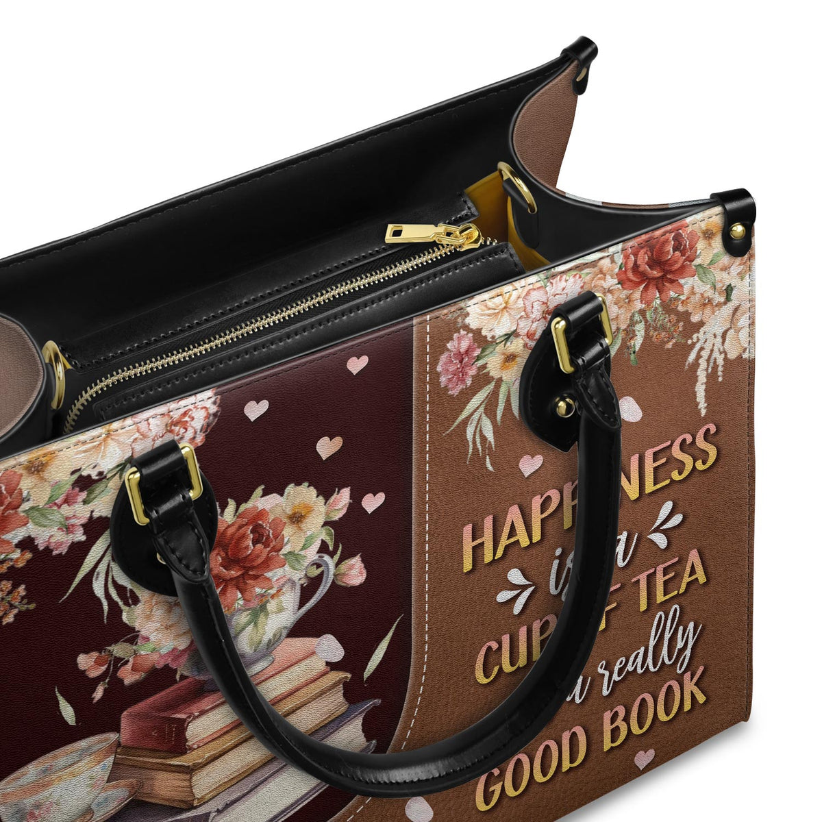 Happiness Is A Cup Of Tea And A Really Good Book HTRZ20119150MI Leather Bag