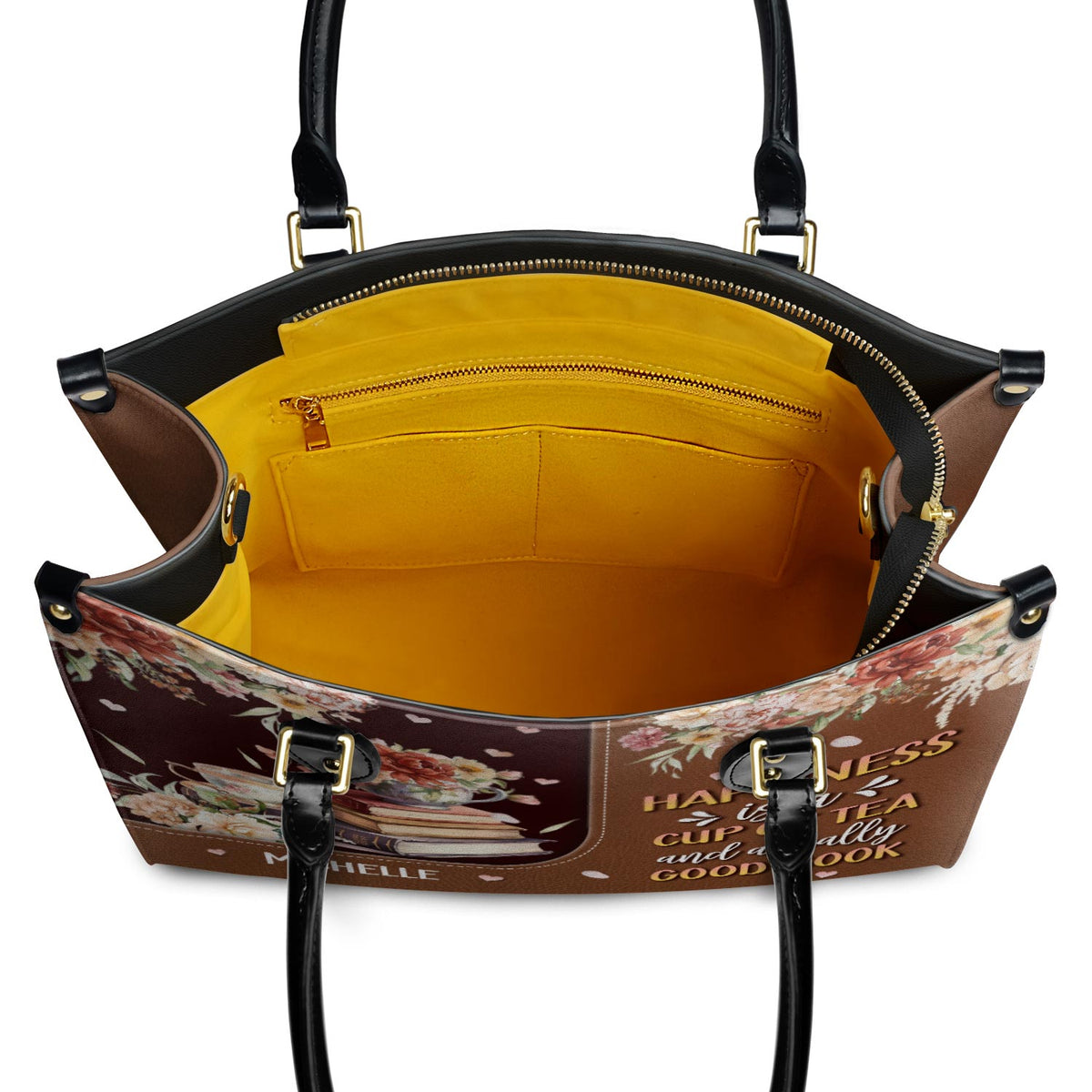 Happiness Is A Cup Of Tea And A Really Good Book HTRZ20119150MI Leather Bag