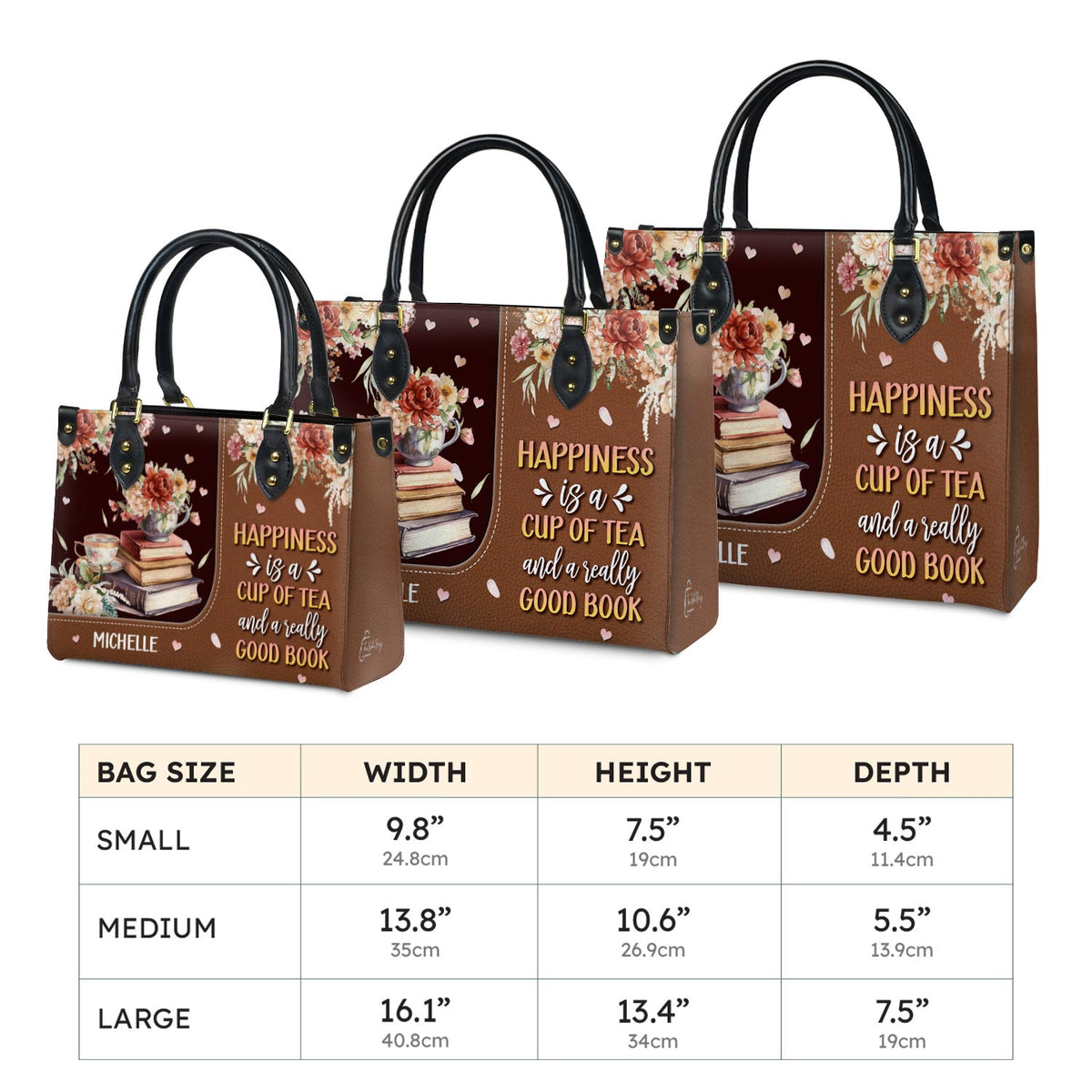 Happiness Is A Cup Of Tea And A Really Good Book HTRZ20119150MI Leather Bag