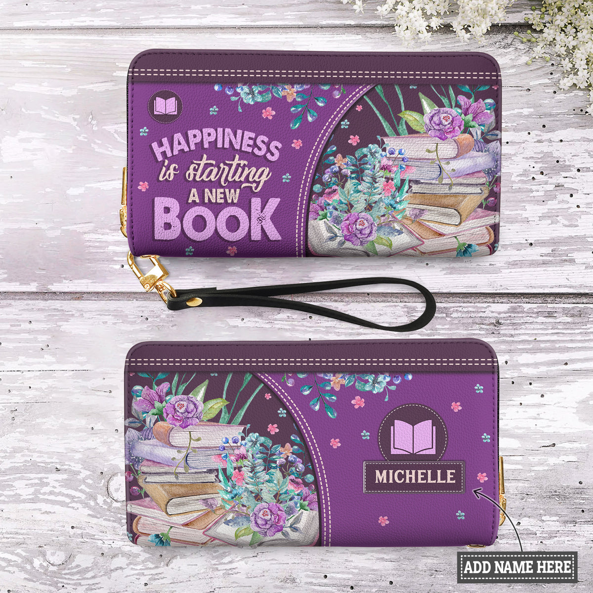 Happiness Is Starting A New Book HHRZ28117315MU Zip Around Leather Wallet