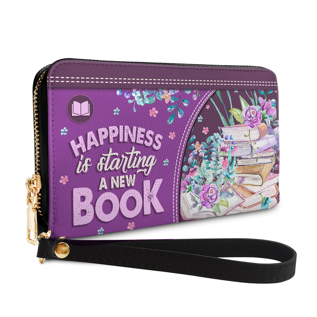 Happiness Is Starting A New Book HHRZ28117315MU Zip Around Leather Wallet