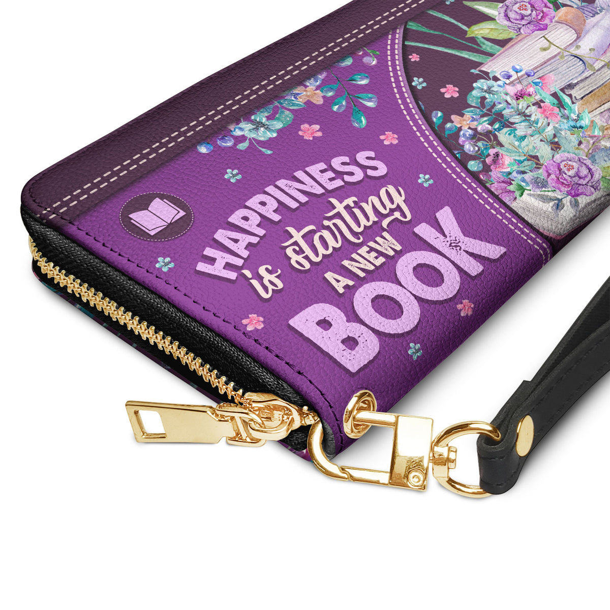 Happiness Is Starting A New Book HHRZ28117315MU Zip Around Leather Wallet