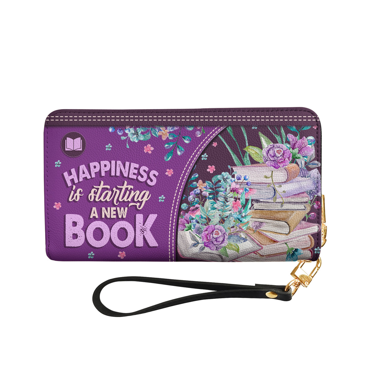 Happiness Is Starting A New Book HHRZ28117315MU Zip Around Leather Wallet