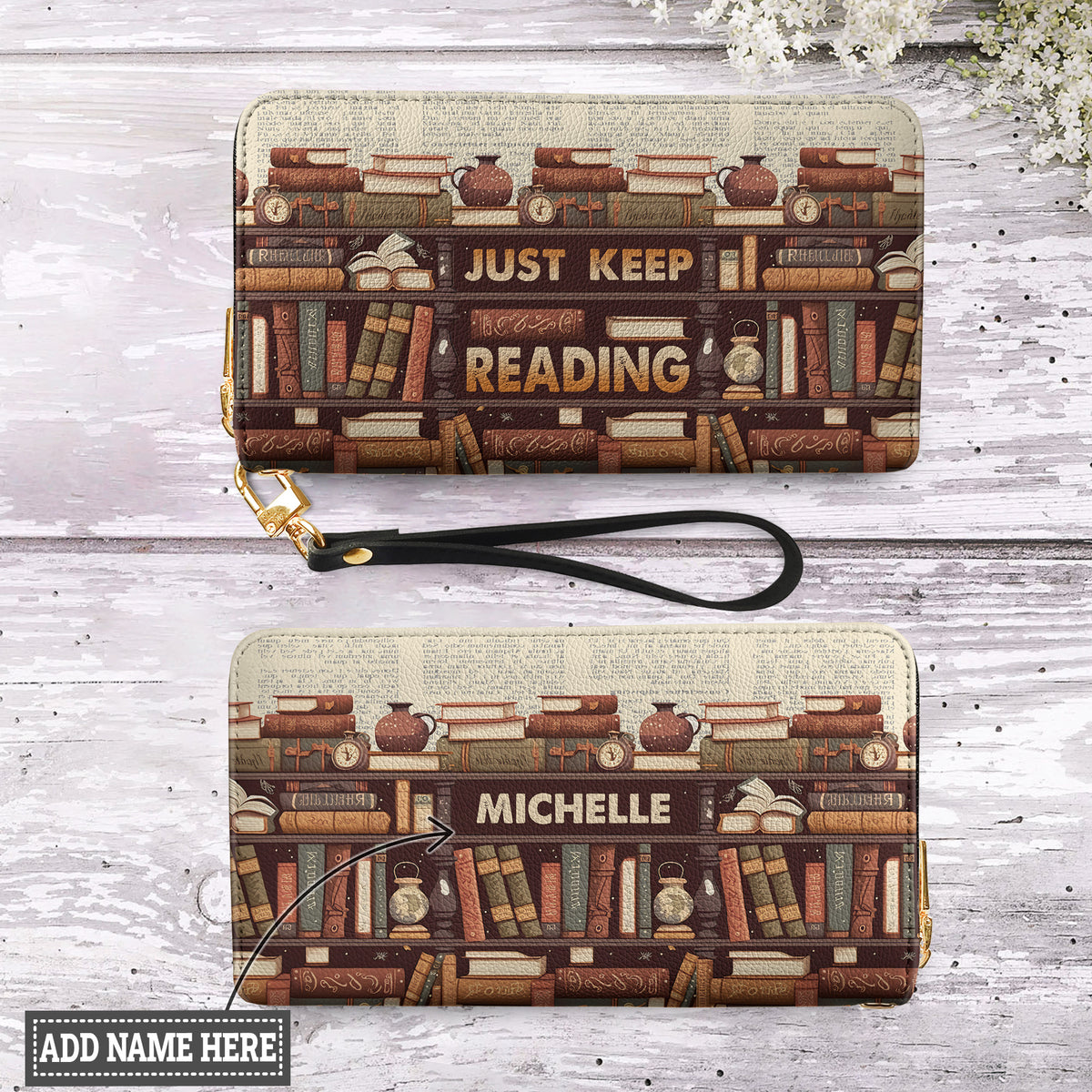 Just Keep Reading HHRZ15090322DW Zip Around Leather Wallet