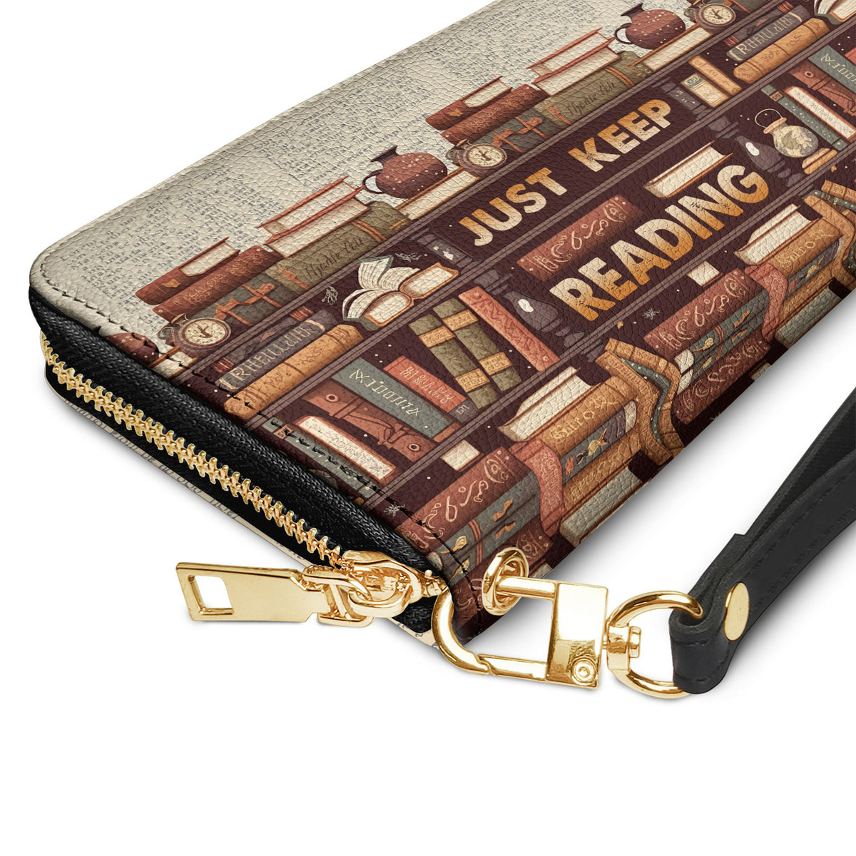 Just Keep Reading HHRZ15090322DW Zip Around Leather Wallet